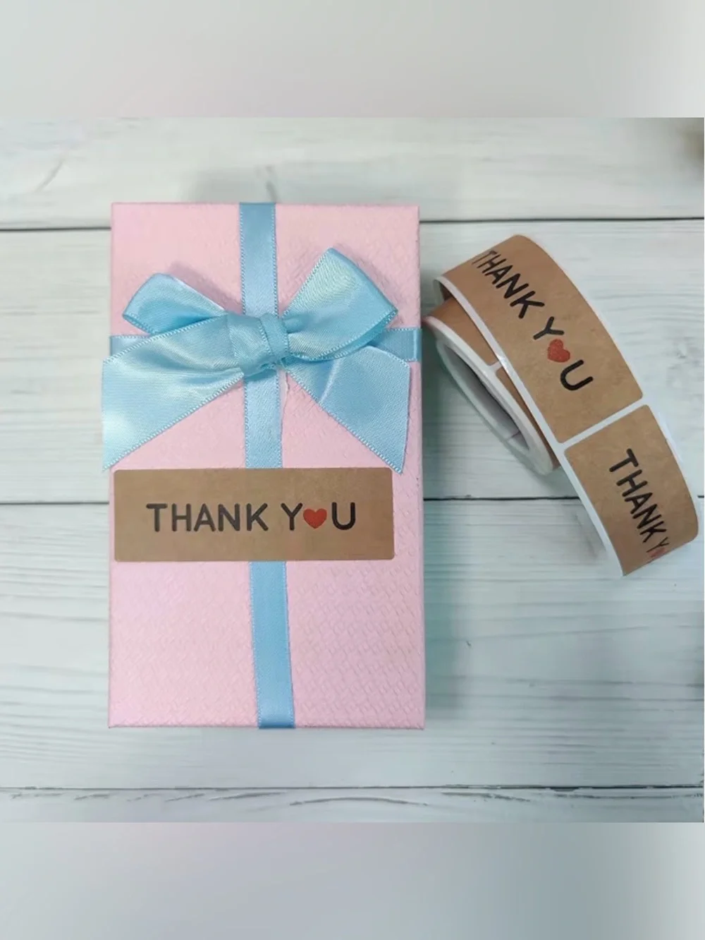 120 1x3in 'Thank ♥️ You' Kraft Paper Stickers Roll with Red Heart - 1 Roll